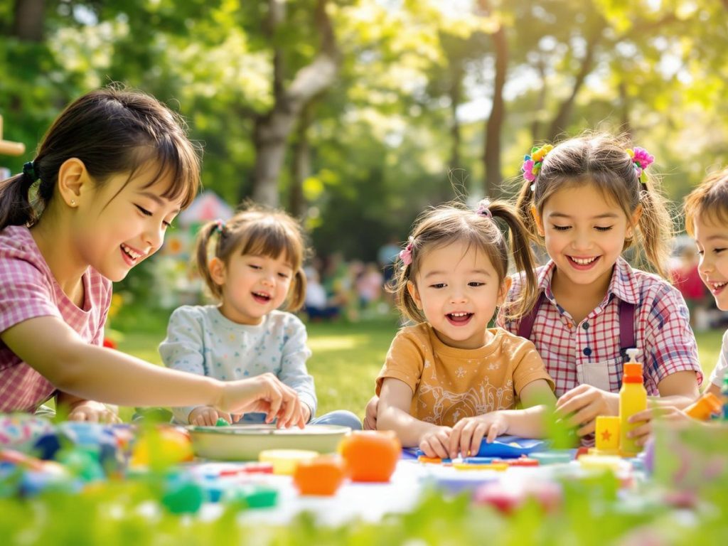 Copii jucându-se și învățând în natură.