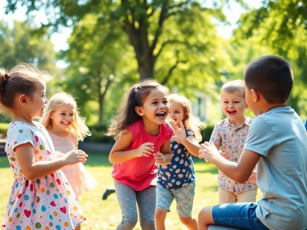 Copii jucându-se și comunicând în parc.