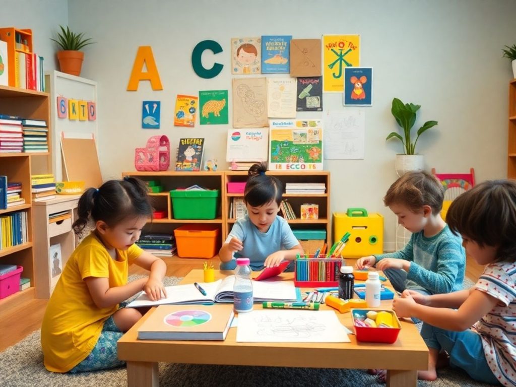 Copii explorând activități educaționale acasă.