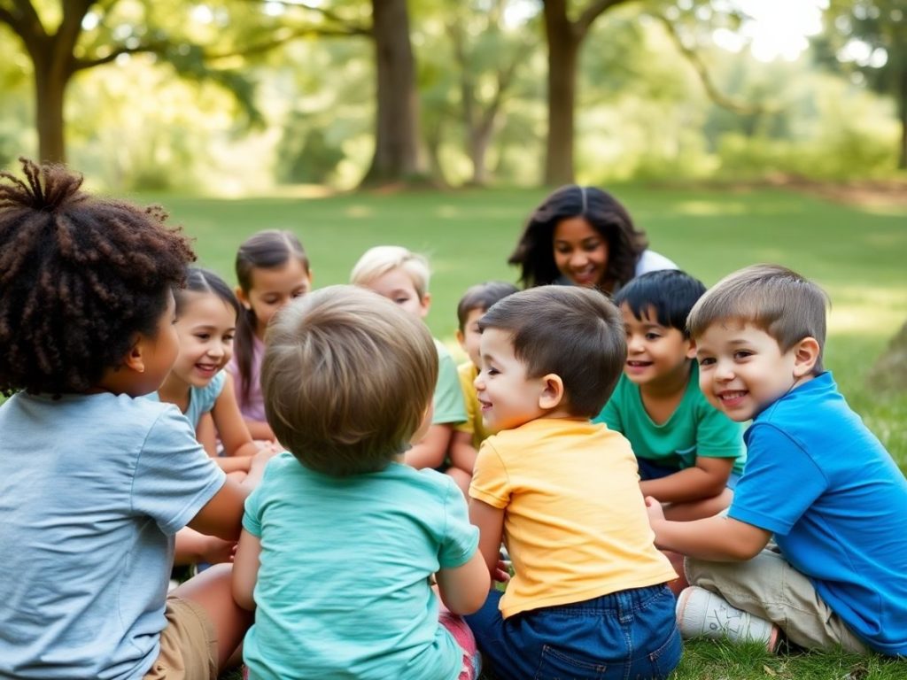 Copil zâmbind larg în timp ce îmbrățișează un bun prieten.
